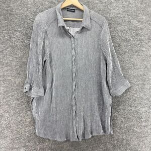 5/$45 Modern Works Shirt Women M Medium Gray Striped Button Up 3/4 Sleeve